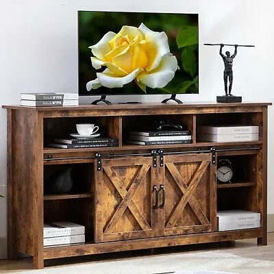 $169.99 • Buy Farmhouse Barn Door TV Stand Rustic Entertainment Center Console Unit For 65  TV