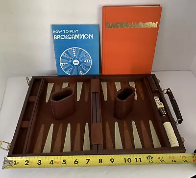 Vintage Backgammon Game Mini Magnetic Travel Leather Case 10.5  X 15  W/ Book • $34.95