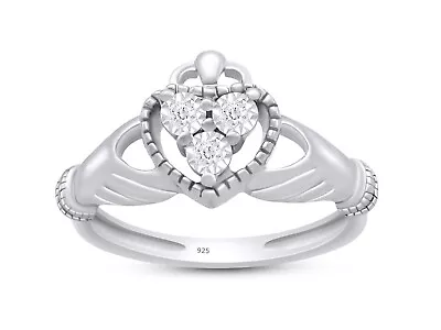 Claddagh Ring Round Lab Created Moissanite In 925 Sterling Silver • $42.40
