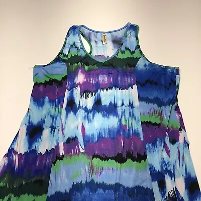 Shoreline Tank Swing Dress Womens Size 2XL Blue Tie Dye Racer T-Back Stretch • $15.99