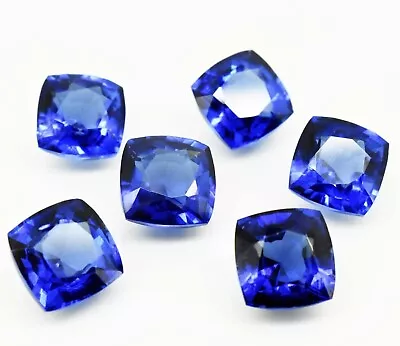 6 Pcs Lot Loose Stone Cushion Cut Shape Natural Blue Sapphire Certified Gemstone • £49.07