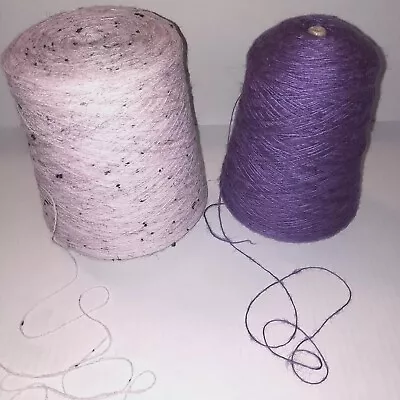 2 Cone Lot -  Solara  2/24 Pink W/Blk + Yarn Country  Fluff  Plum Knitting Yarn • $6.99