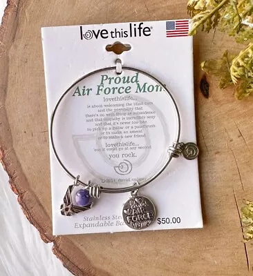 Love This Life BRACELET Proud Air Force Mom SILVER Charm BANGLE Silver Plated • $14.88