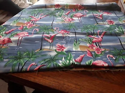 Fabric End Of Roll/Offcut 56in Wide 76in Length Cotton Lycra Blue/Pink Flamingos • £10
