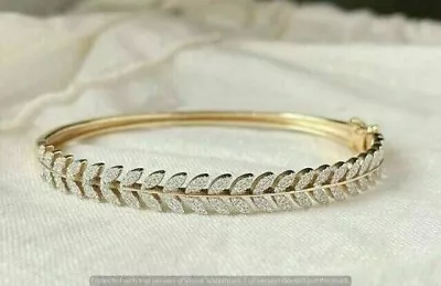 2 Ct Round Cut Simulated Diamond Women Bangle Bracelet Gold Finish 925 Silver • £187.48