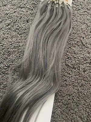 Silver Grey Human Hair Extensions 20 Inch Long.100 Micro Beads • £40