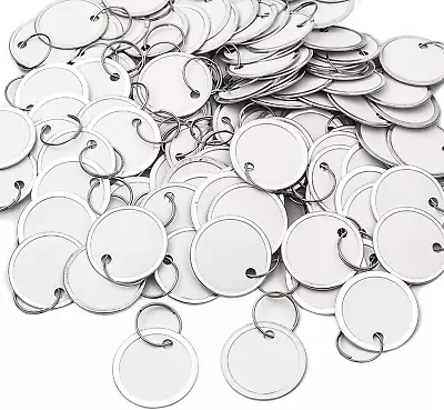 100Pcs White Key Tags With Ring 1.25Inch Metal Rim Key Tags Round Paper Tags Bl • $15.17