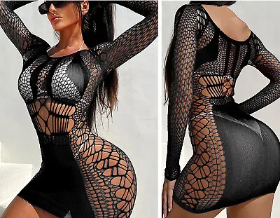 Womens Lingerie Dress Bodystocking Fishnet Body Stocking Mesh Babydoll Plus Size • £3.99