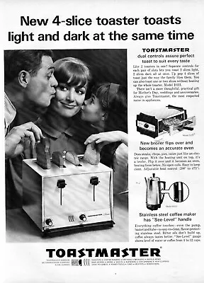 1965  Toastmaster Toaster Vintage Print Ad Father Daughter Kissing Mom 4 Slice • $11.24