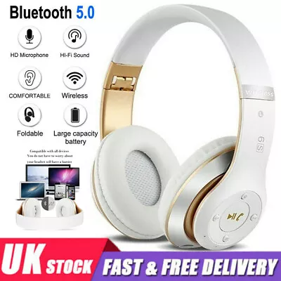 Wireless Bluetooth Headphones Noise Cancelling Over-Ear Headset Stereo Earphones • £10.90