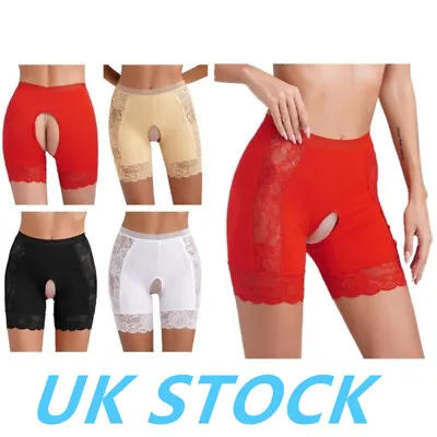 UK Women Lace Trim Crotchless Short Pants Stretch Safety Shorts Panties Lingerie • £11.45
