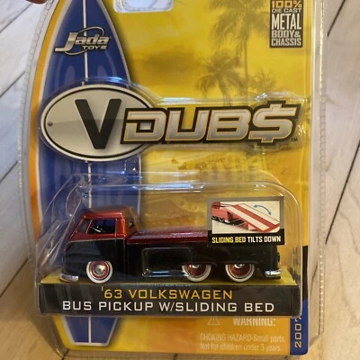 $14 • Buy Jada Toys V Dubs Wave 2 1963 VW Bus Pickup W/Sliding Bed  Red And Black