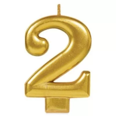 2nd BIRTHDAY PARTY SUPPLIES CANDLE NUMBER TWO GOLD METALLIC 2 CAKE TOPPER DECOR • $4.35