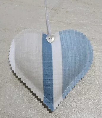 Laura Ashley Awning Stripe Fabric Heart Hanger - Seaspray Blue Neutral Seaside • £4.99