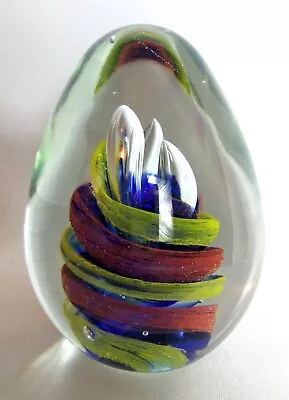 Large 4 ½” Lovely Vintage Colorful Art Glass Swirl Egg-Shaped Paperweight - EUC • $14.95