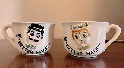 His And Her Better Half Vintage Ceramic Coffee Cup Set 328 Kitsch Head Mugs • $14.95