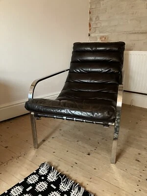 £192 • Buy John Lewis Halo Scott Black Leather Mid Century Style Bauhaus Inspired Lounger