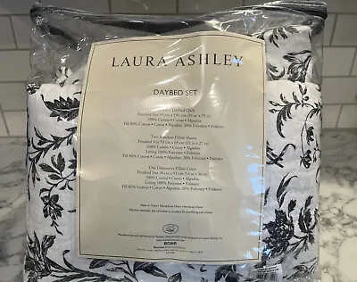 Laura Ashley Amberley Toile Reversible 4PC Daybed Quilt Set Cotton Black White • £62.69