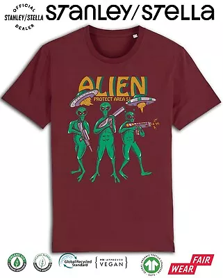 Mens ALIEN Protect Area 51 T-Shirt UFO Conspiracy Space Organic Cotton Aliens • £8.99