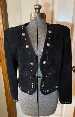 $20.50 • Buy Vintage Diamond Leathers Black Suede Jacket Conchos Usa