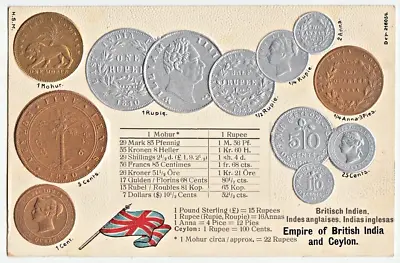 BRITISH INDIA And CEYLON Mohur Rupies & Cents COINS COLLAGE With State Flag PC • $39