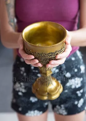 Large Golden Chalice Ritual Goblet Hand-Painted Metallic Finish Excellent Detail • $34.26