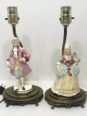 Vintage Victorian Porcelain Figural Man And Woman Table Boudoir Bedside Lamps • $99.99