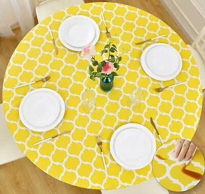 $16.99 • Buy Vinyl Tablecloth Round Fitted Elastic Flannel Backed Moroccan Trellis 36-72 Inch