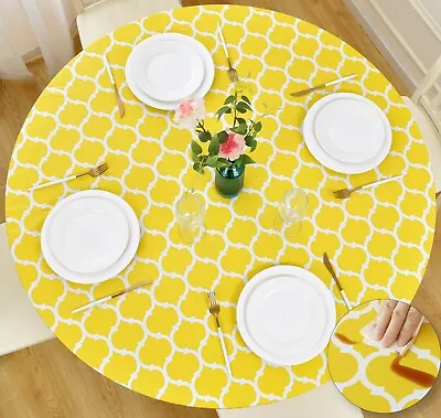 Vinyl Tablecloth Round Fitted Elastic Flannel Backed Moroccan Trellis 36-72 Inch • $16.99