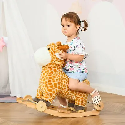 2-IN-1 Kids Plush Ride-On Rocking Gliding Horse Giraffe-shaped For Child Yellow • £37.99