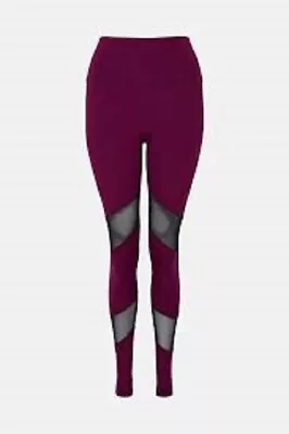 Warehouse Purple High Waist Mesh Panelled Stretch Active Leggings Sz M 10-12 • £9.99