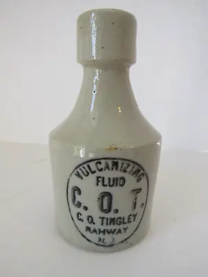 Vulcanizing Fluid Stoneware Advertising Bottle Jar Charles O Tingley Rahway NJ • $29.99