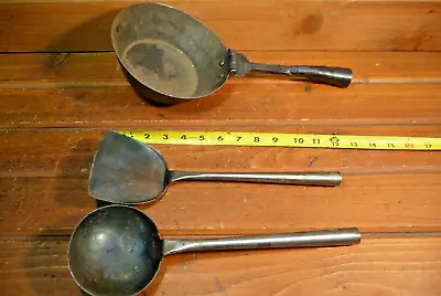 $22 • Buy Vintage Camping Camp Fire Metal Tools Pot, Ladle, Spatula For Use W Wood Handle