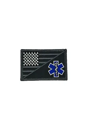 MEDIC EMT EMS USA FLAG SuBDUED SILVER TACTICAL COMBAT HOOK PATCH • $7.99