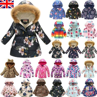 £10.74 • Buy Kids Girls Winter Warm Coat Hooded Jacket Floral Padded Down Outerwear Outdoor