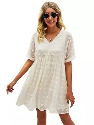 Women's Swiss Dot Short Sleeve Dress V Neck Maternity Dress • $15.99