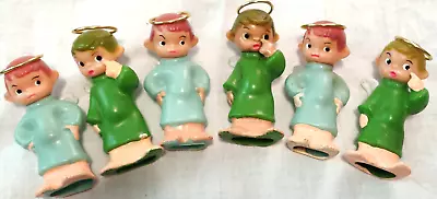 VINTAGE Christmas SET Of 6 3.5  ANGEL Twinkle Light Covers Ornaments FIGURES • $12