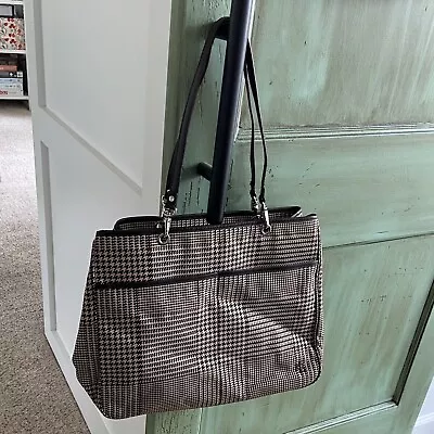 Lauren Ralph Lauren Houndstooth Tote Shoulder Handbag Leather Trim Brown & Black • $40