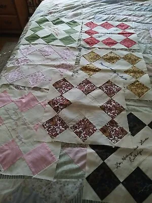7 Vintage 1960s Quilt Blocks 16  Square With Embroidered Names • $41.99