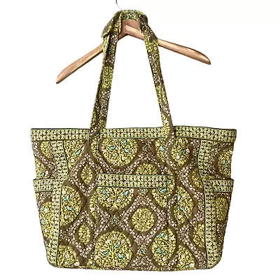 Vera Bradley Extra Large Tote Bag XL Green Floral Fabric Purse Handbag • $34.99