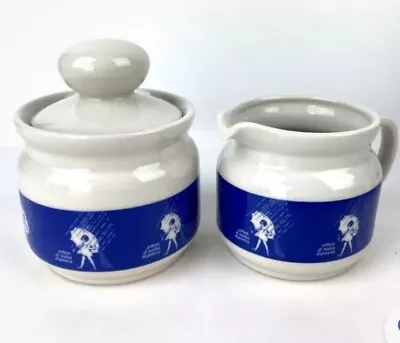 MORTON SALT CREAM SUGAR SET Lid Umbrella Girl Vintage Cottagecore • $15