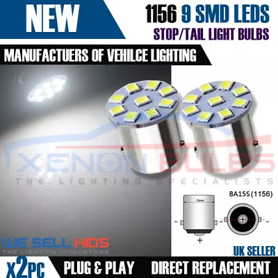 2x 9 SMD LED Bulbs White 5050 CHIPS 1156 R10W 382 BA15s Brake Light Sidelight • £3.99