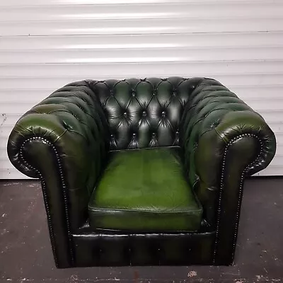 Racing Green Leather Chesterfield Arm Chair - Sofa Settee Couch - Studded • £325