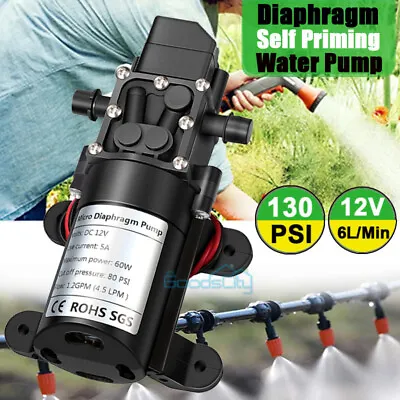 12V Water Pump 130PSI Self Priming Pump Diaphragm High Pressure Spraying RV  • $31.49