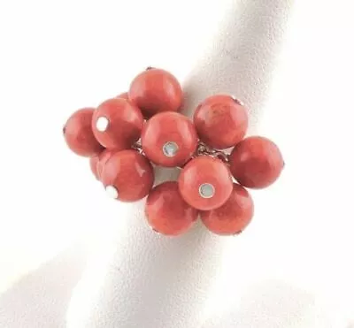 Sterling Silver Red Coral Cluster Ring - Free Gift Packaging • $57.60