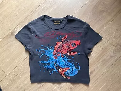 Ed Hardy Cropped Blue Graphic T-shirt Size UK M But Fits 8-10 • £7.99