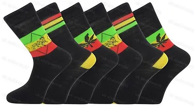 £5.95 • Buy 6 Pairs Mens Rasta Rastafarian Print Socks Jamaica Jah Lion Of Judah Weed Ganja