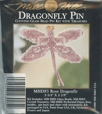 Mill Hill Dragonfly Pin Rose Dragonfly Counted Glass Bead Pin Kit W Treasures • $12.95