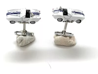 Shelby Cobra Cufflinks Full Details White Enamel Blue Shelby Stripes Cuff Links • $31.10