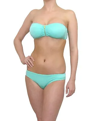 Ladies Sexy Bandeau Bikini Set Swimwear Brief & Top Urban Outfitters Mint Zipped • £4.99